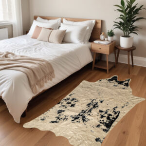 4' X 5' Off White Black And Gold Faux Cowhide Non Skid Area Rug