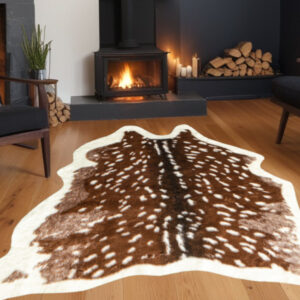 4' X 5' Off White And Brown Faux Cowhide Non Skid Area Rug