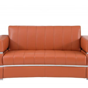 75" Camel And Silver Italian Leather Loveseat