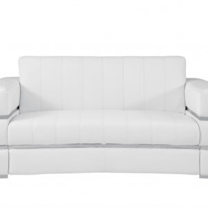 75" White And Silver Italian Leather Loveseat