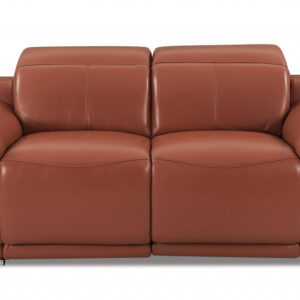 72" Camel And Silver Italian Leather Power Reclining Loveseat