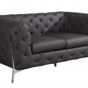 69" Brown And Silver Italian Leather Loveseat