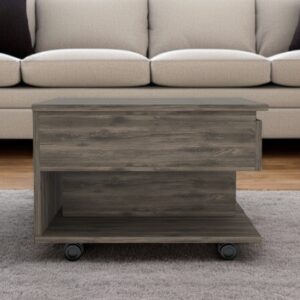 22" Dark Brown Manufactured Wood Rectangular Lift Top Coffee Table With Drawer