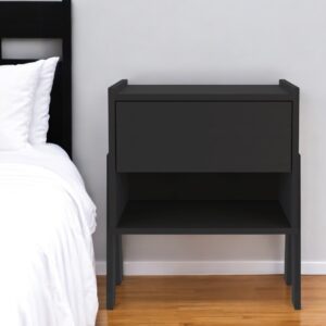 22" Black Wood One Drawer Nightstand