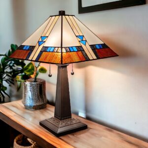 22" Dark Brown Metal Two Light Candlestick Table Lamp With Off White Empire Shade
