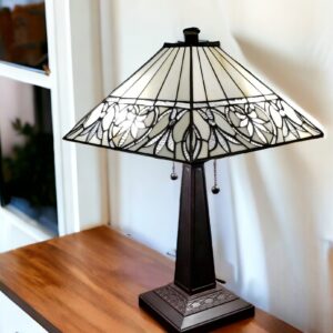 22" Dark Brown Metal Two Light Candlestick Table Lamp With White Shade