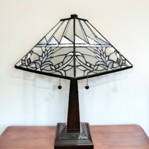 22" Dark Brown Metal Two Light Candlestick Table Lamp With White Empire Shade