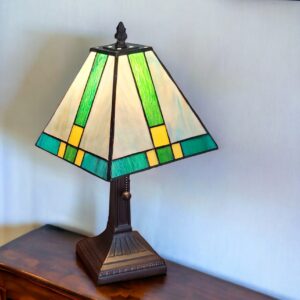 15" Dark Brown Metal Candlestick Table Lamp With Green Shade