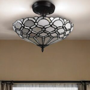 Black and Gray Two Light Tiffany Style Semi Flush Dimmable Ceiling LIght