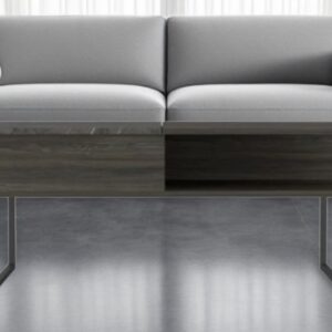 41" Gray And Onyx Metal Lift Top Coffee Table With Two Shelves