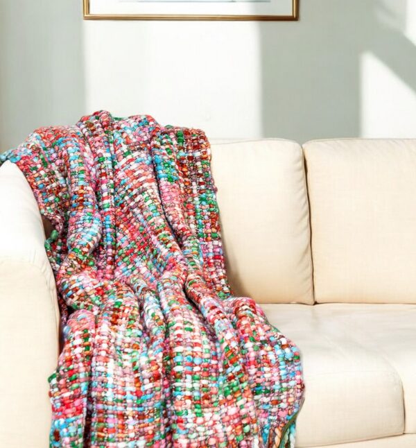 52" X 67" Blue and Green Woven Acrylic Throw Blanket