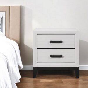 25" White Wood Two Drawer Nightstand