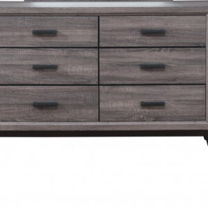 58" Gray Solid and Manufactured Wood Six Drawer Double Dresser