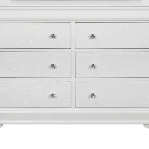58" Metallic White Solid Wood Six Drawer Double Dresser