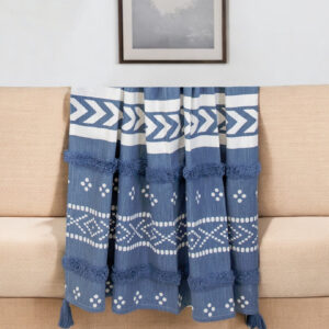 Blue Woven Cotton Striped Throw Blanket
