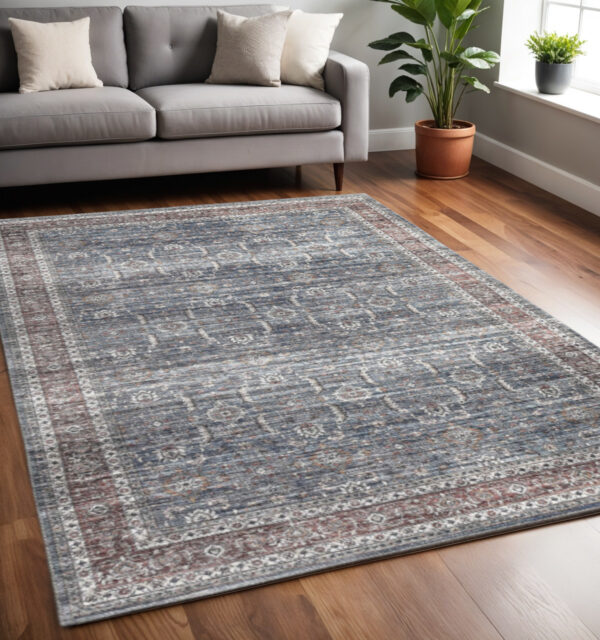 8' X 10' Blue Oriental Distressed Stain Resistant Area Rug