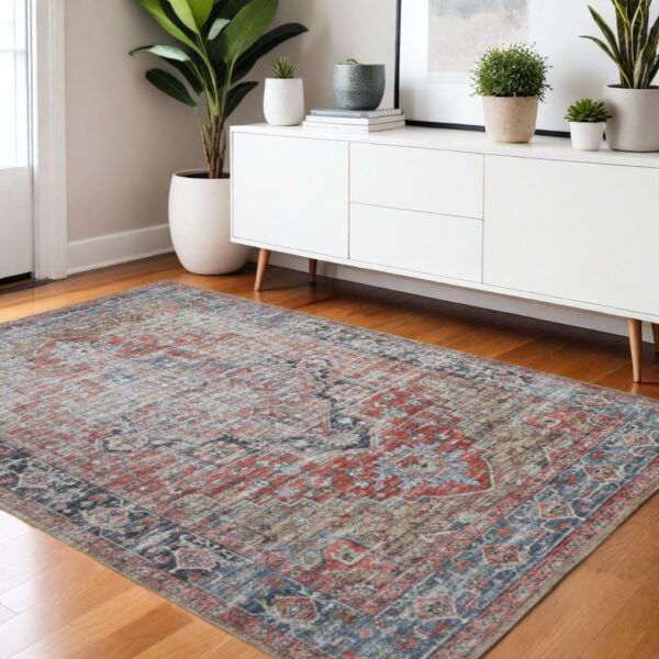 4' X 6' Rust Oriental Distressed Stain Resistant Area Rug