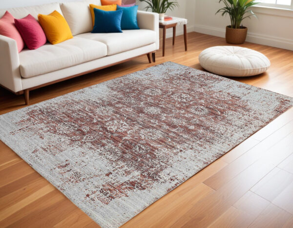 5' X 8' Rust Oriental Distressed Stain Resistant Area Rug - Image 2