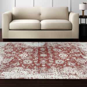 5' X 8' Rust Oriental Distressed Stain Resistant Area Rug