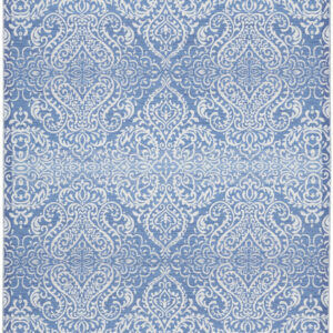 8' X 10' Blue Floral Distressed Washable Area Rug