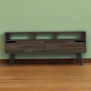54" Dark Brown Walnut Enclosed and Open Storage TV Stand