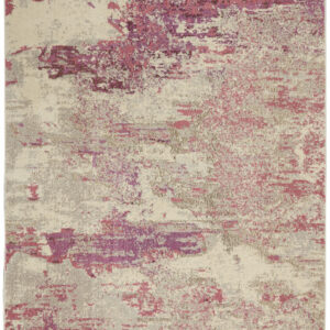 5' X 7' Ivory And Pink Abstract Power Loom Non Skid Area Rug