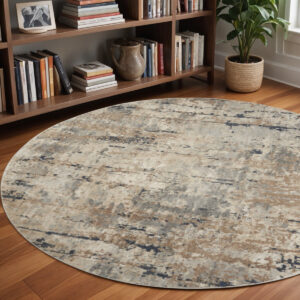 8' Beige And Ivory Abstract Distressed Round Rug