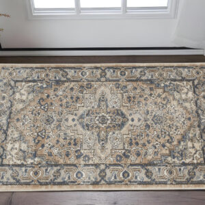 2' X 4' Beige And Ivory Oriental Distressed Area Rug
