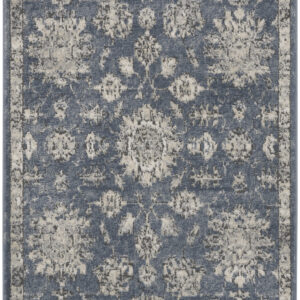 3' X 5' Blue And Beige Oriental Power Loom Non Skid Area Rug