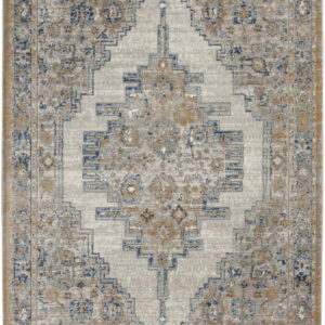 4' X 6' Grey And Light Blue Oriental Power Loom Non Skid Area Rug