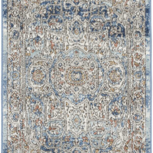 2' X 4' Ivory And Blue Oriental Power Loom Non Skid Area Rug