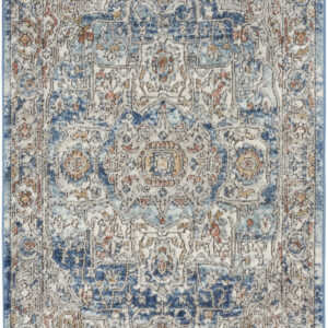 3' X 5' Ivory And Blue Oriental Power Loom Non Skid Area Rug