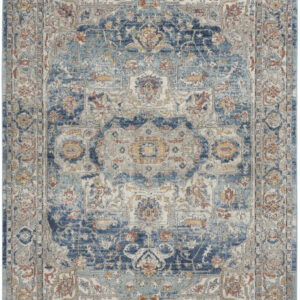 4' X 6' Ivory And Blue Oriental Power Loom Non Skid Area Rug