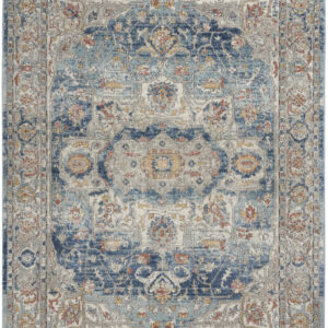 5' X 7' Ivory And Blue Oriental Power Loom Non Skid Area Rug