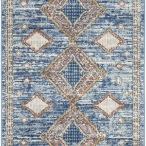 3' X 5' Blue Southwestern Power Loom Non Skid Area Rug