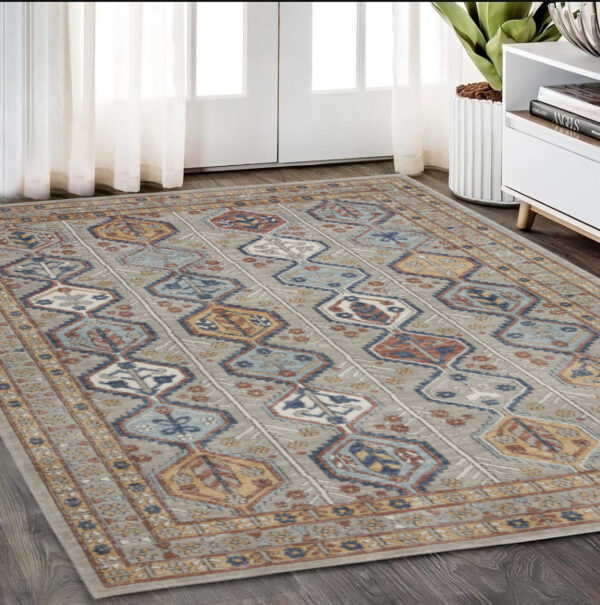 5' X 7' Grey Southwestern Power Loom Non Skid Area Rug