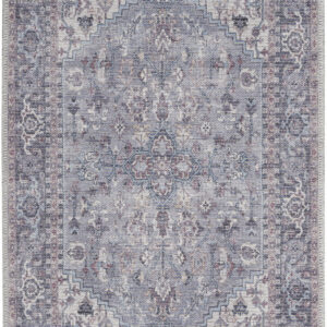 2' X 4' Grey Oriental Power Loom Distressed Washable Area Rug