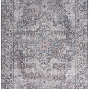 4' X 6' Grey Oriental Power Loom Distressed Washable Area Rug