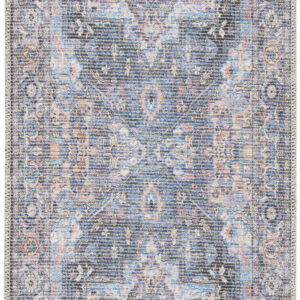 2' X 6' Light Blue Oriental Power Loom Distressed Washable Runner Rug
