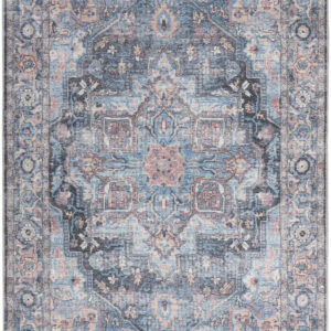 4' X 6' Light Blue Oriental Power Loom Distressed Washable Area Rug