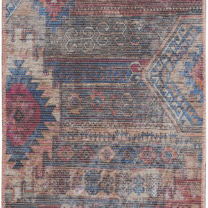 2' X 4' Red And Blue Southwestern Power Loom Distressed Washable Area Rug