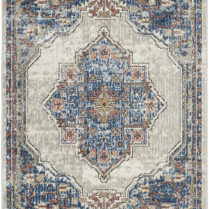 3' X 5' Blue And Grey Oriental Power Loom Non Skid Area Rug
