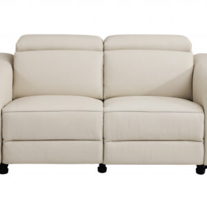 65" Beige And Silver Italian Leather Power Reclining Loveseat