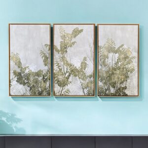 Set of Three Botanical Gold Floater Frame Painting Wall Art