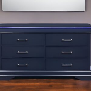 59" Blue Solid Wood Six Drawer Double Dresser