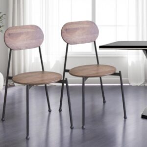 Set of Two Brown And Black Metal and Wood King Louis Back Dining Side Chairs