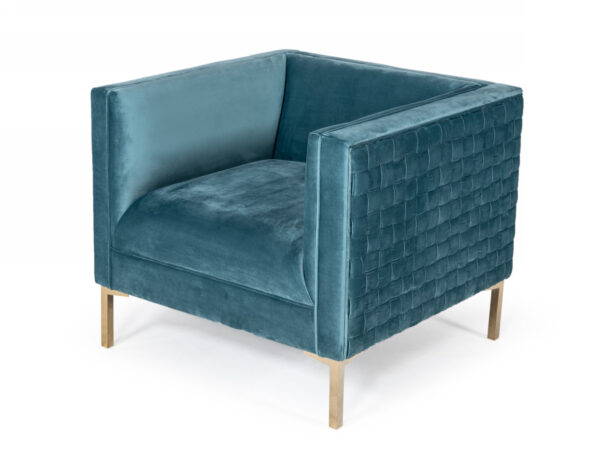 33" Teal Blue And Gold Velvet Arm Chair