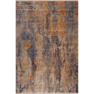 8' X 10' Gray Beige Blue And Yellow Abstract Power Loom Distressed Stain Resistant Area Rug