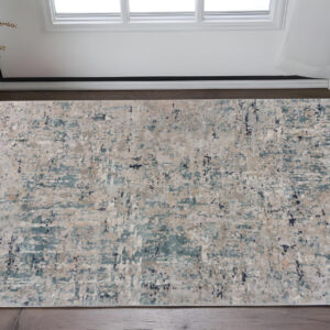 2' X 3' Gray Blue Taupe And Cream Abstract Distressed Stain Resistant Area Rug