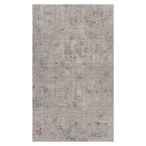 5' X 8' Gray Ivory Slate Blue And Wine Red Geometric Stain Resistant Area Rug